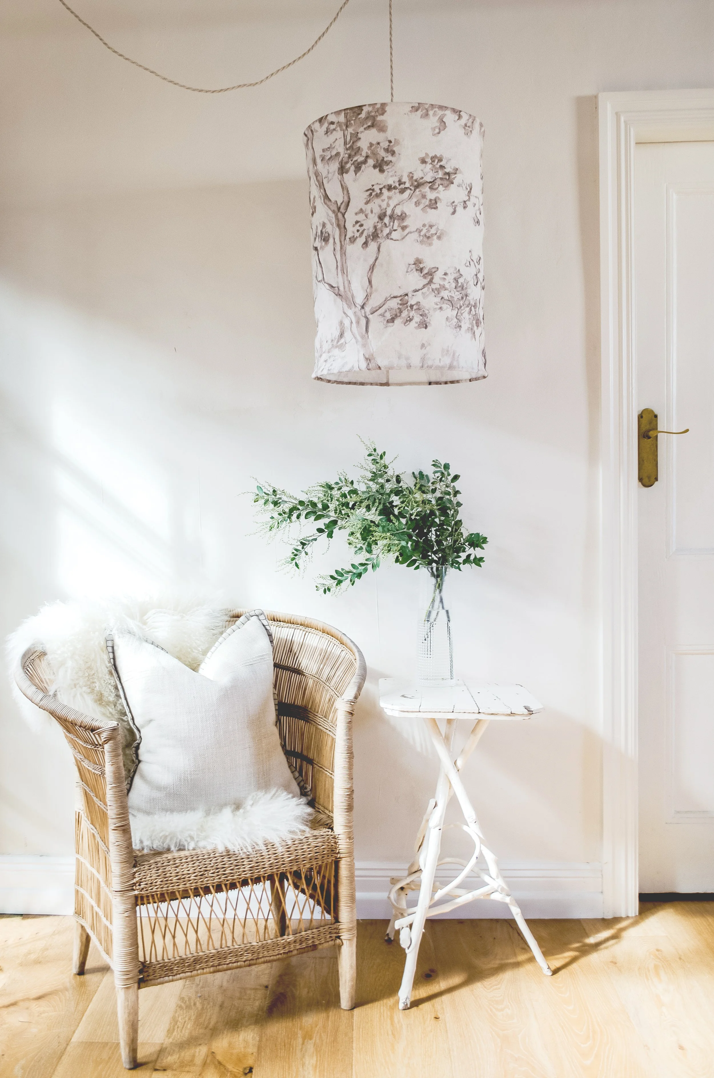 plug in wall linen twist cord white pendant light RAMBLE INTERIORS